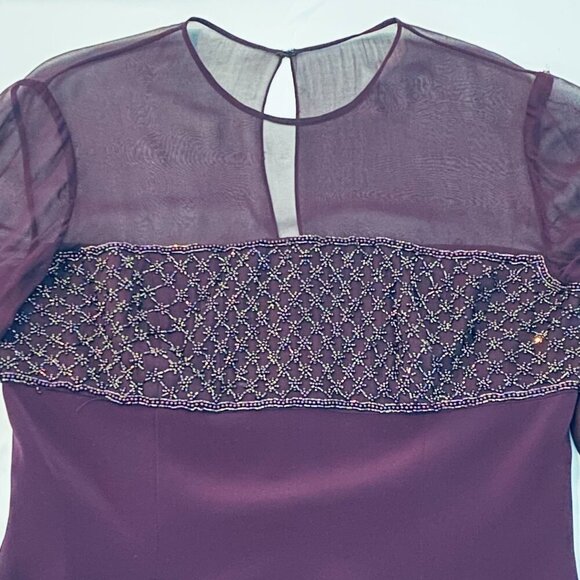 Vintage Black Tie Olga Cassini beaded cocktail dress, Size 12, wine, knee length - Picture 2 of 8